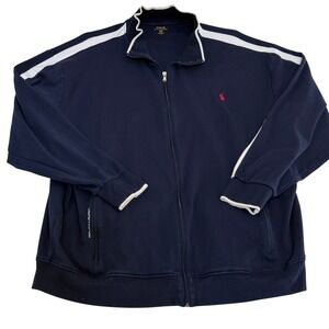 Polo Ralph Lauren Mens 4XLT Navy Blue Full Zip Track Jacket White Stripe